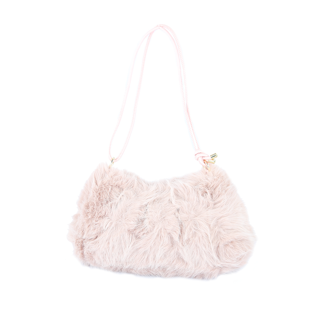 Black faux fur shoulder with a thin strap