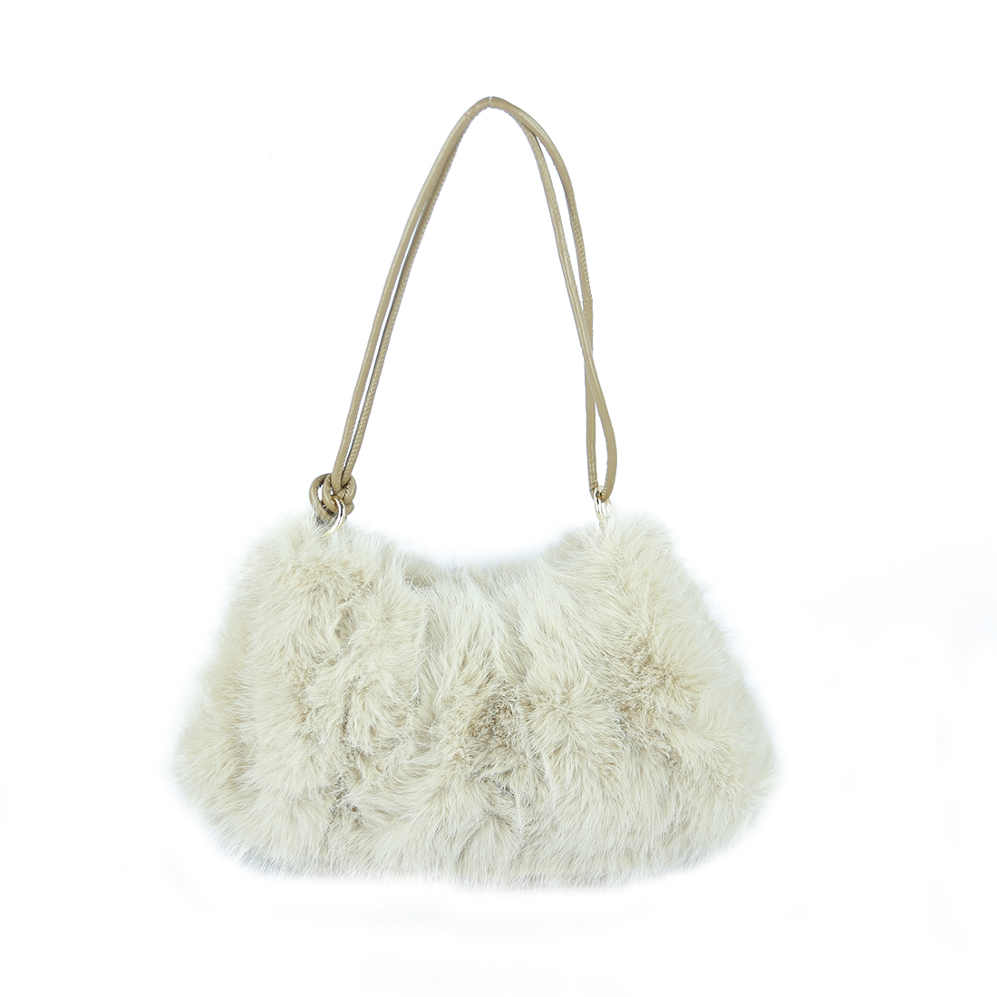 Black faux fur shoulder with a thin strap