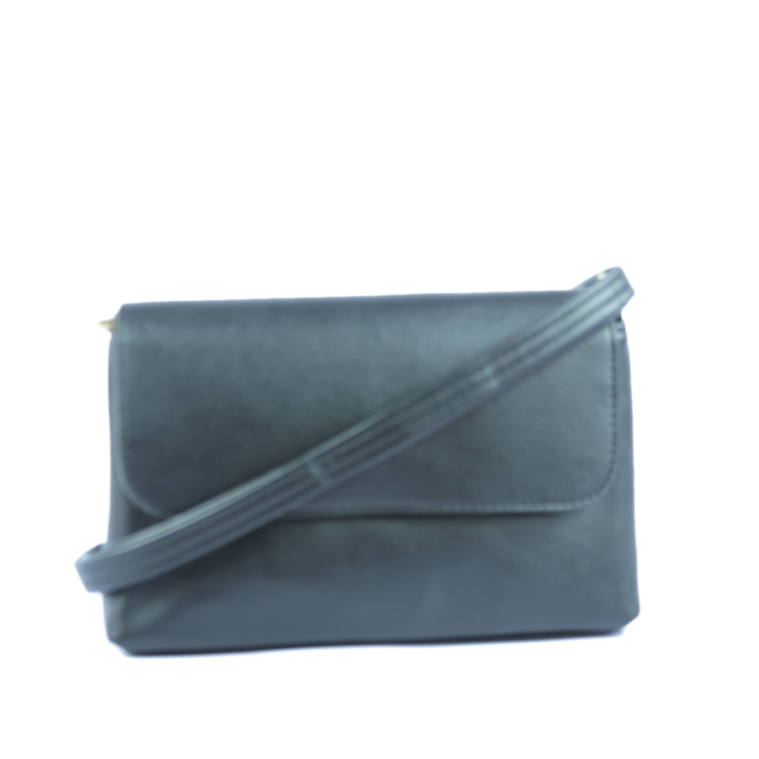 Rectangular leather-like clutch with a fold-over flap