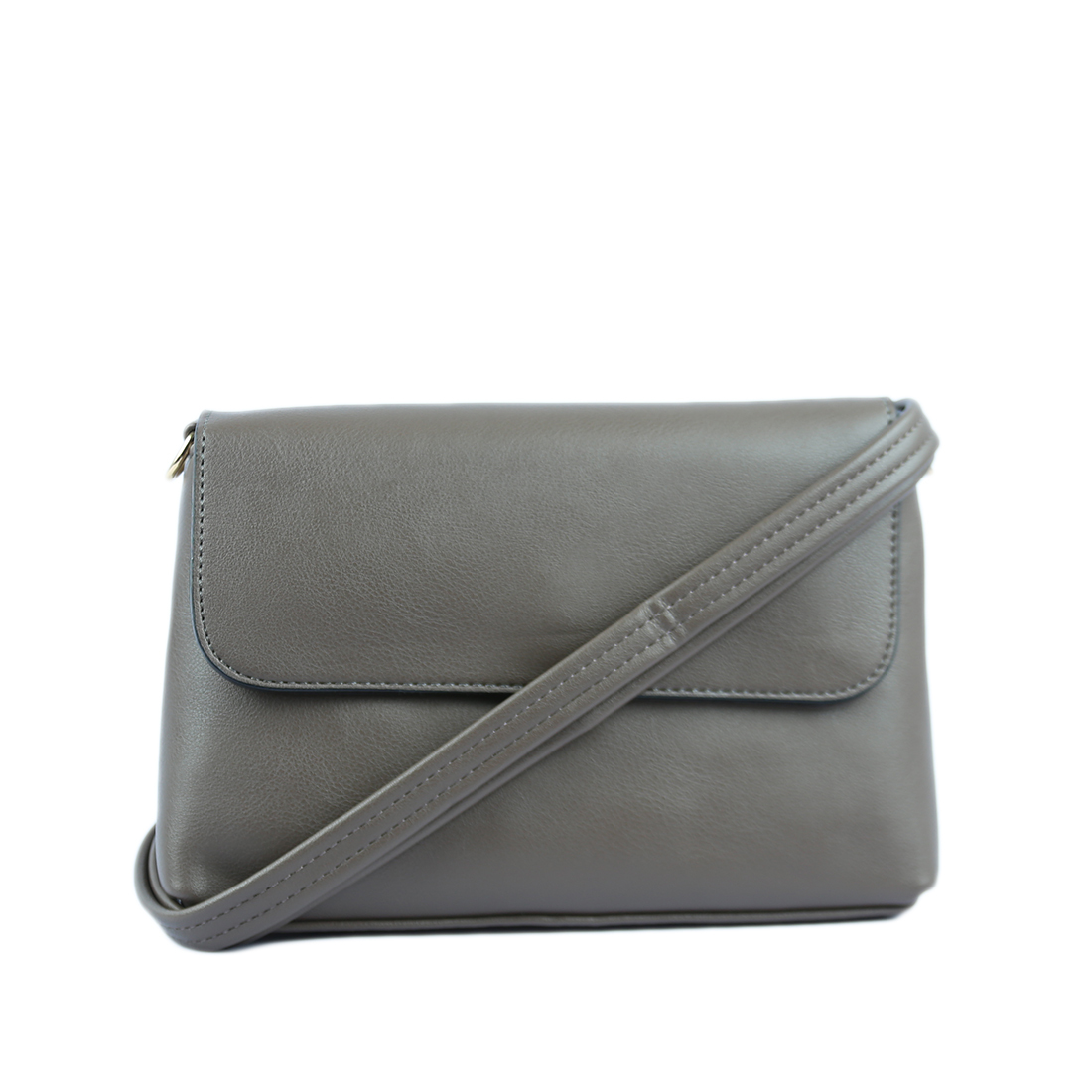 Rectangular leather-like clutch with a fold-over flap
