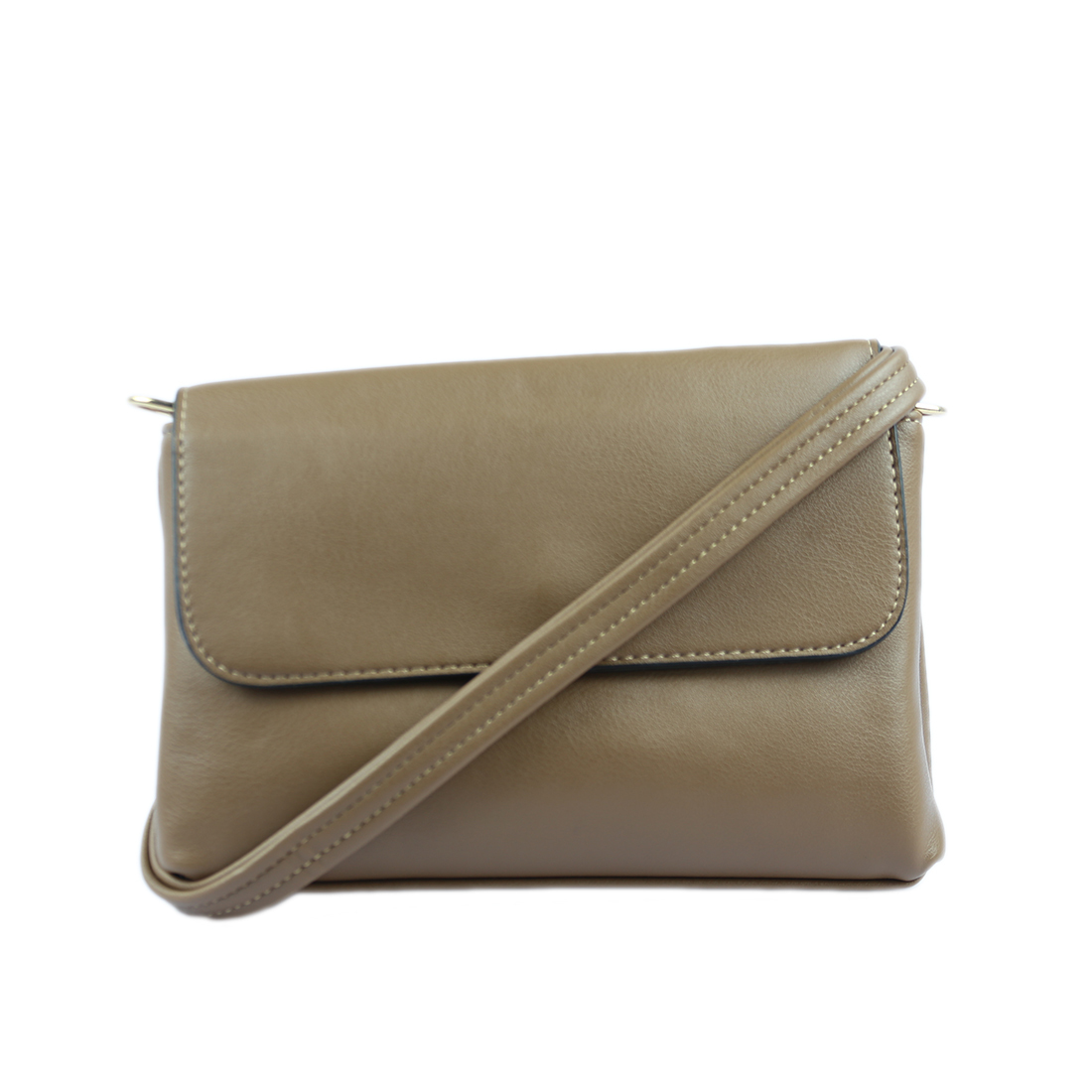 Rectangular leather-like clutch with a fold-over flap