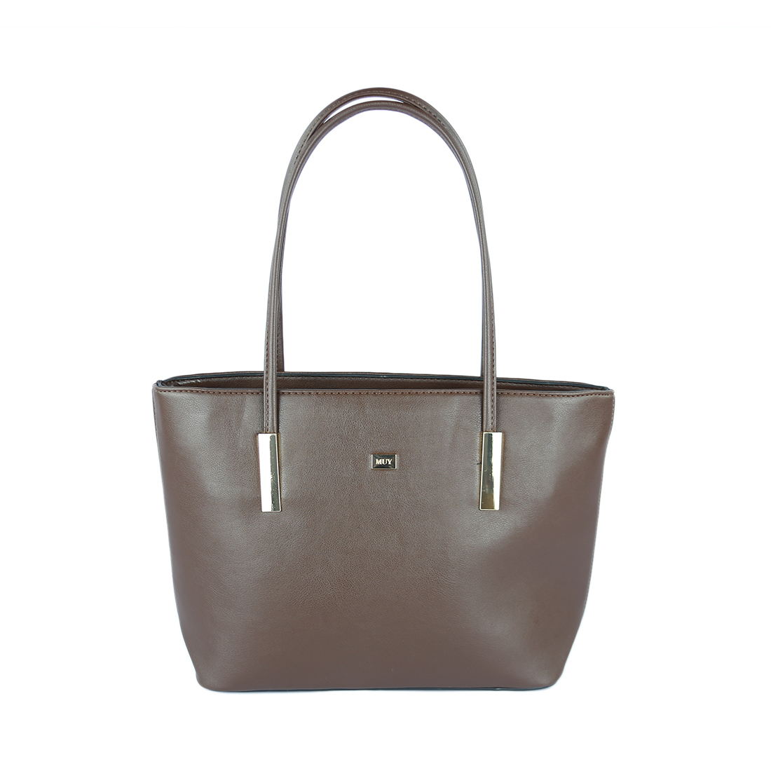 Brown tote bag with gold-tone hardware