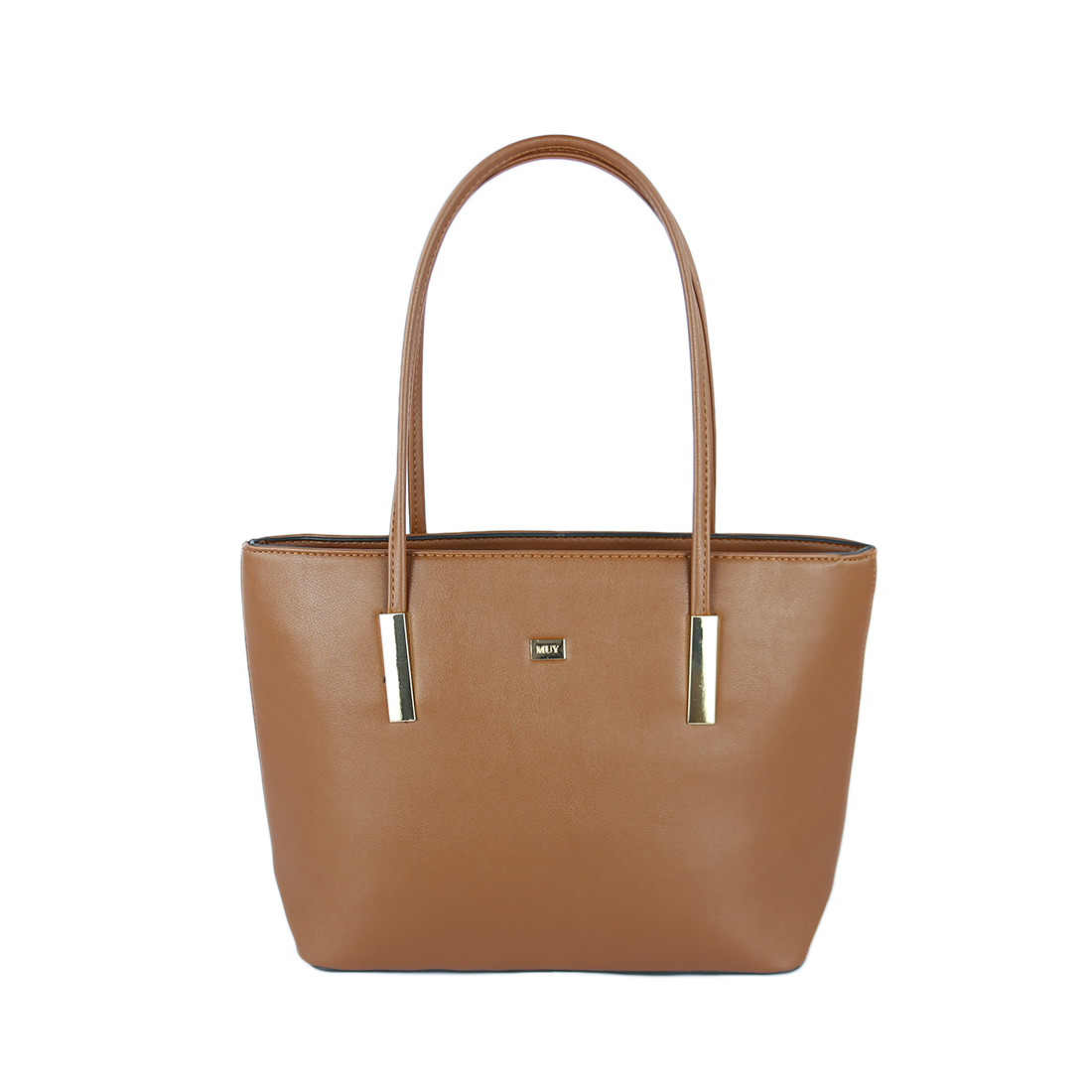 Brown tote bag with gold-tone hardware