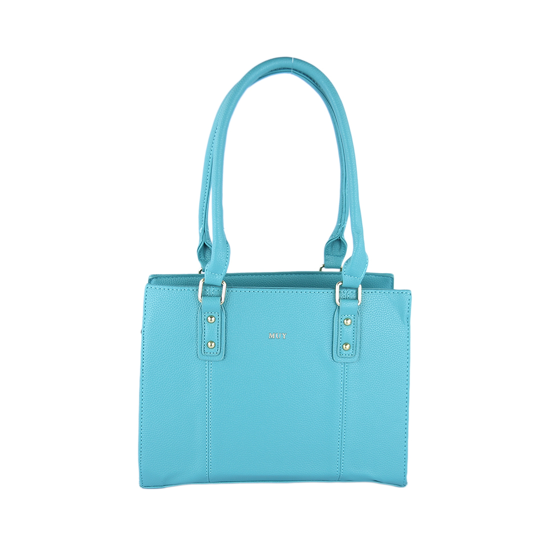 Taupe tote bag with gold-tone hardware and top handles
