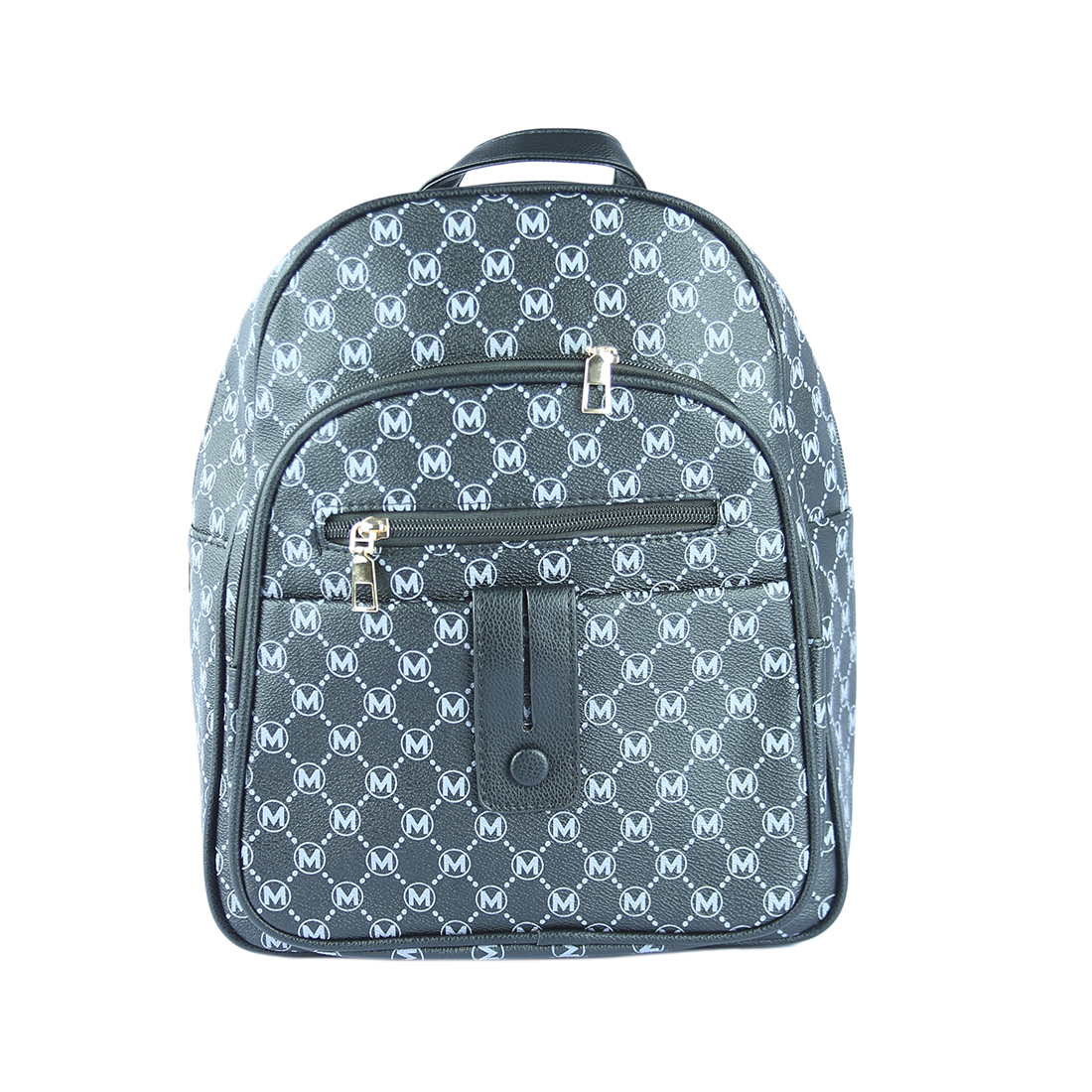 Patterned backpack with front zipped pocket and magnetic closure