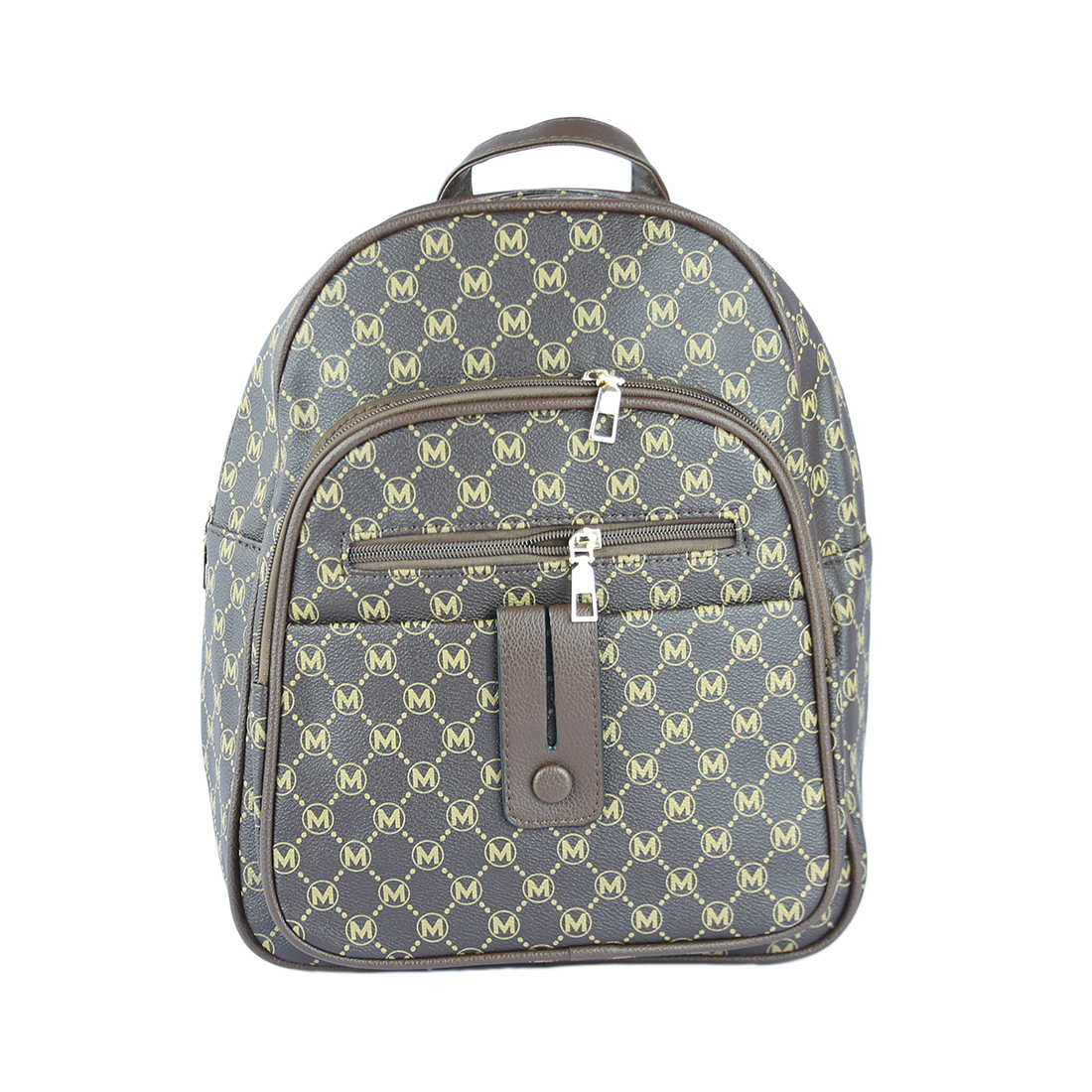 Patterned backpack with front zipped pocket and magnetic closure