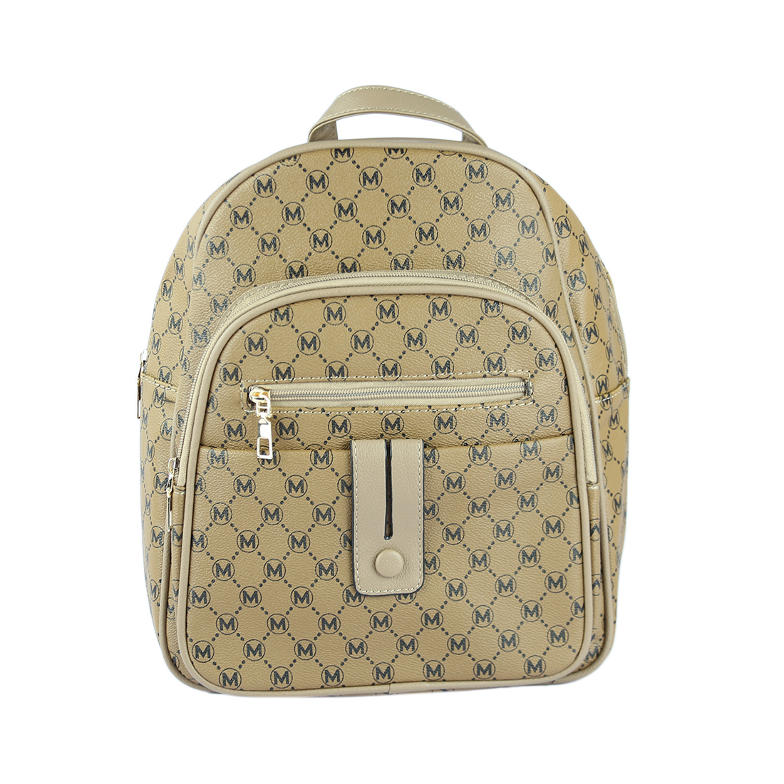 Patterned backpack with front zipped pocket and magnetic closure