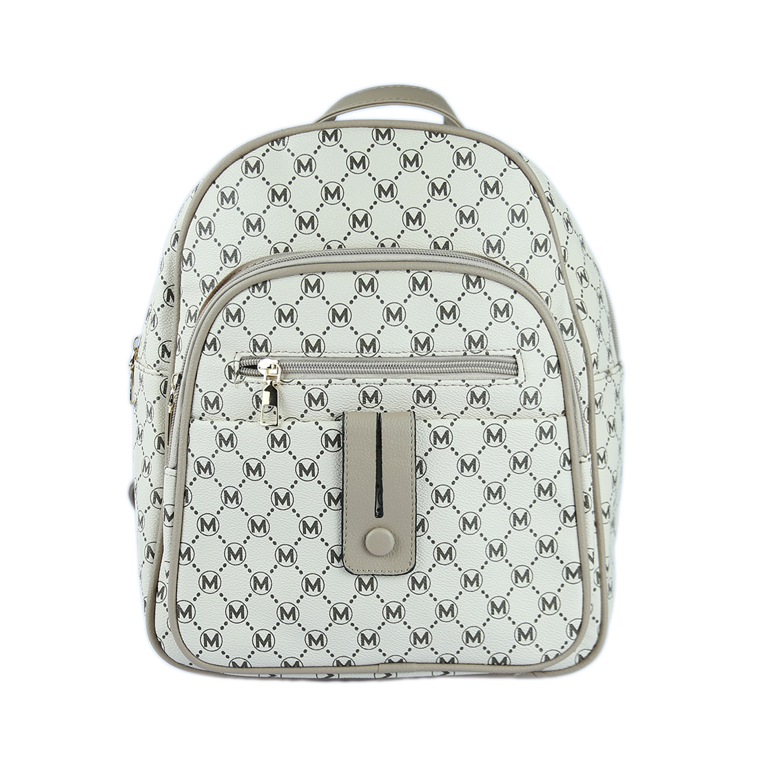 Patterned backpack with front zipped pocket and magnetic closure