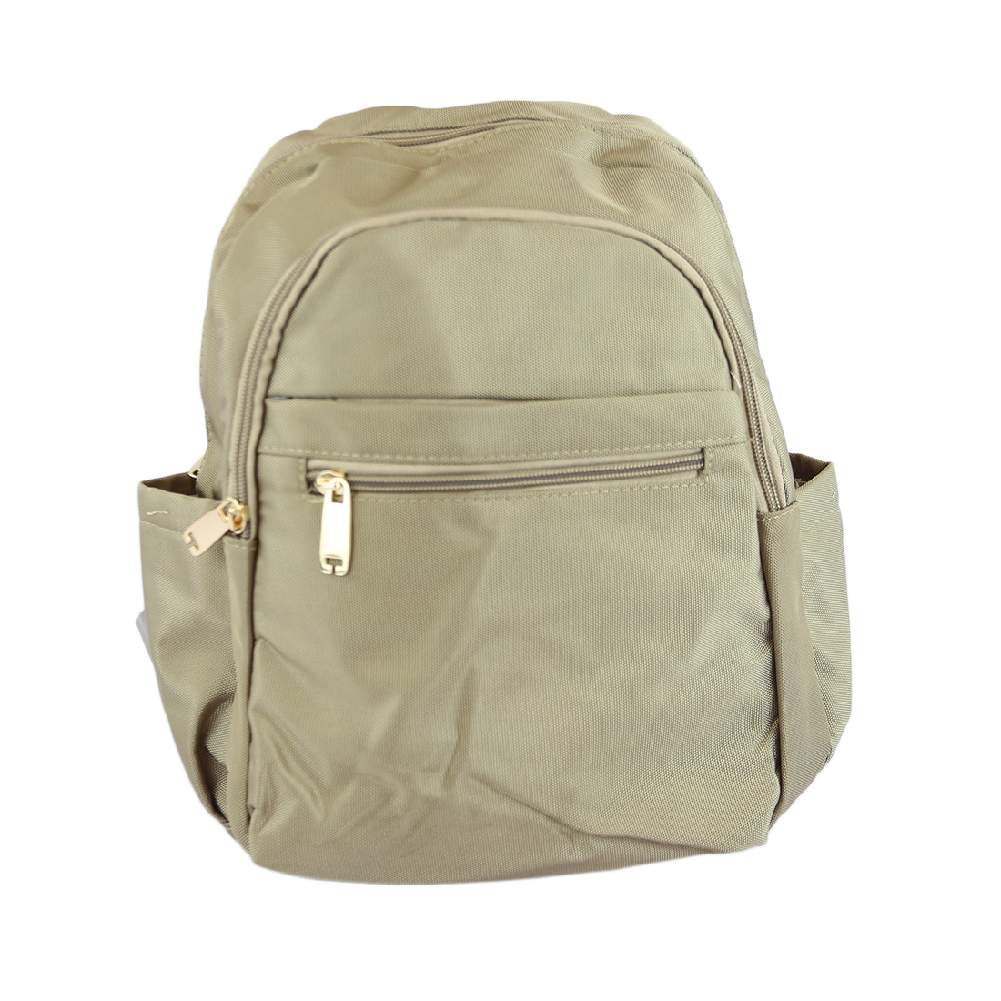 Women backpack with multiple gold-tone zippers