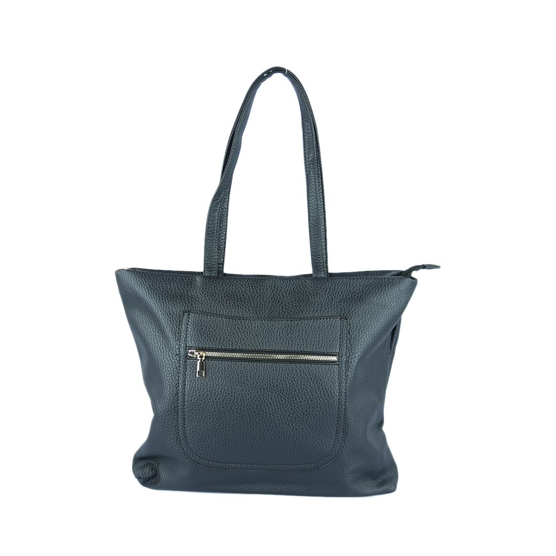 Tan tote bag with front zip pocket.