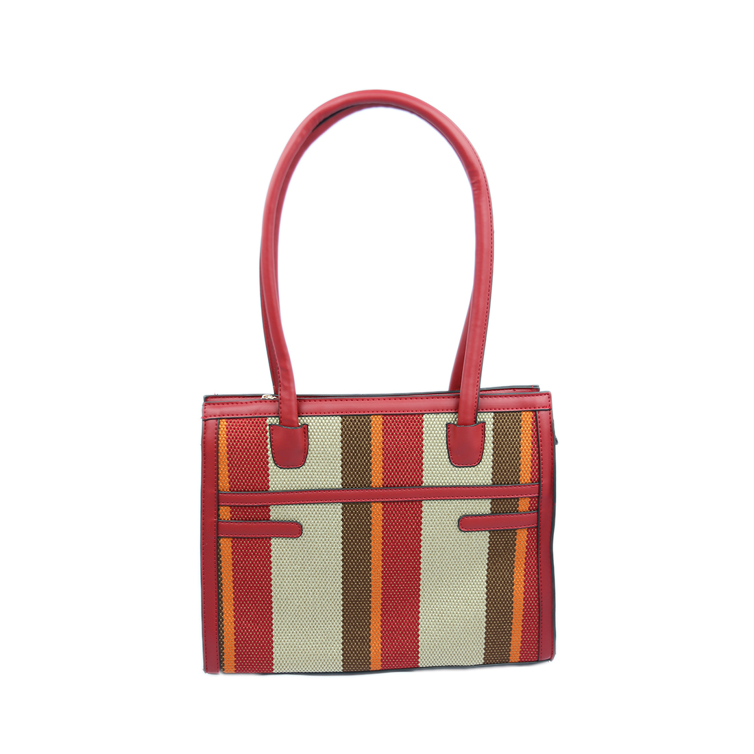 Striped tote bag with black and white woven design