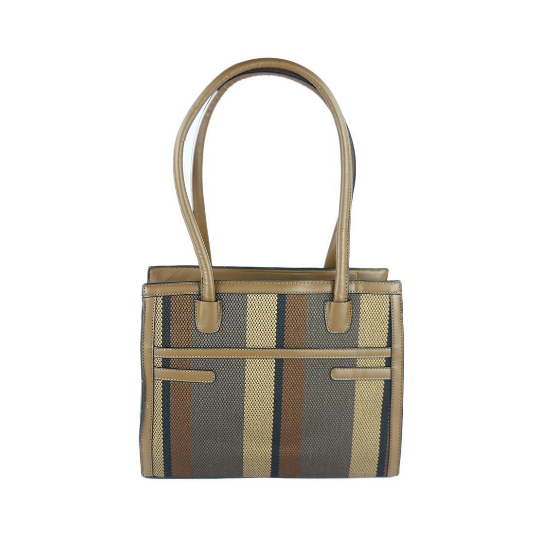 Striped tote bag with black and white woven design
