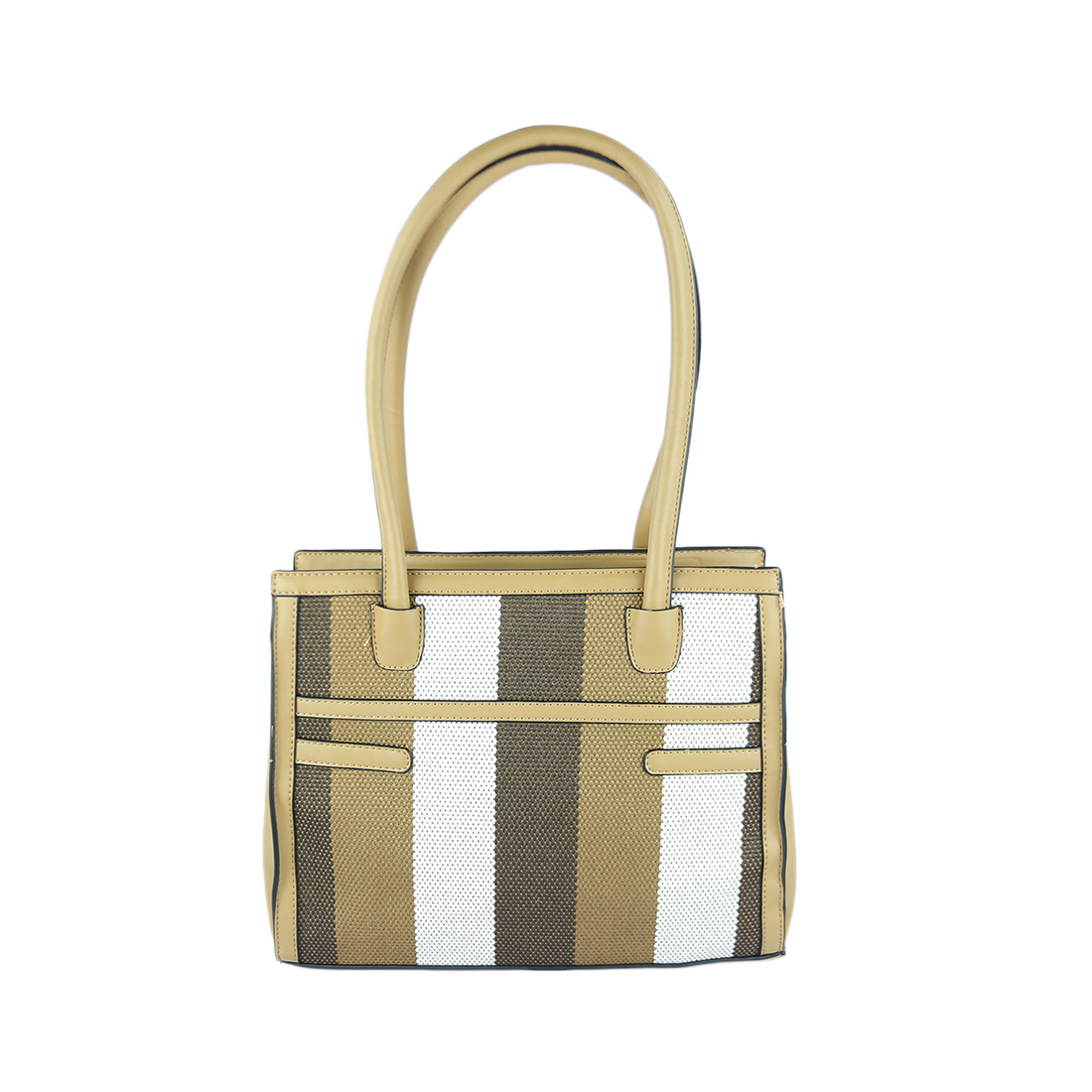 Striped tote bag with black and white woven design