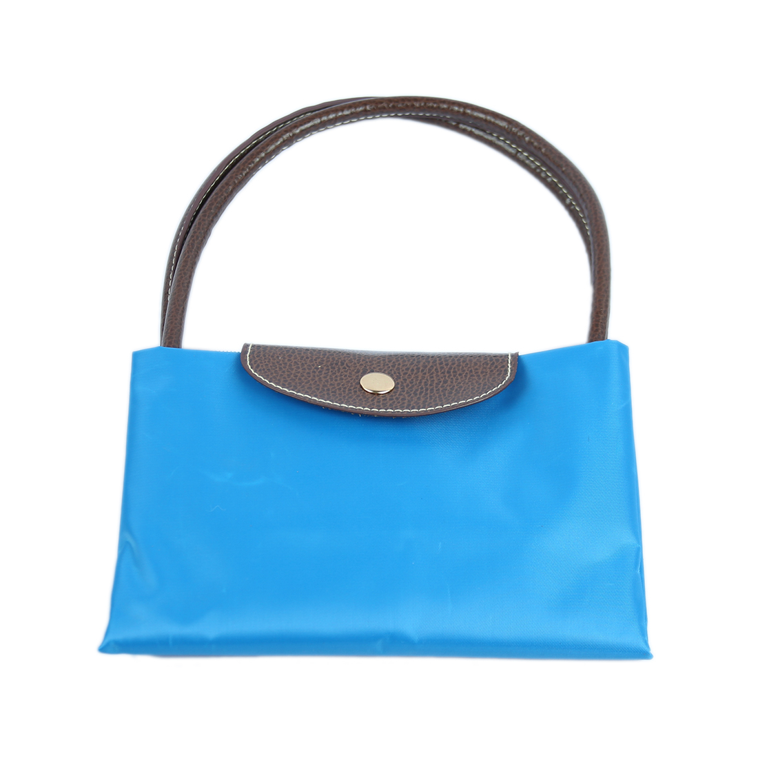 Fabric handbag with brown leather-look flap and handles
