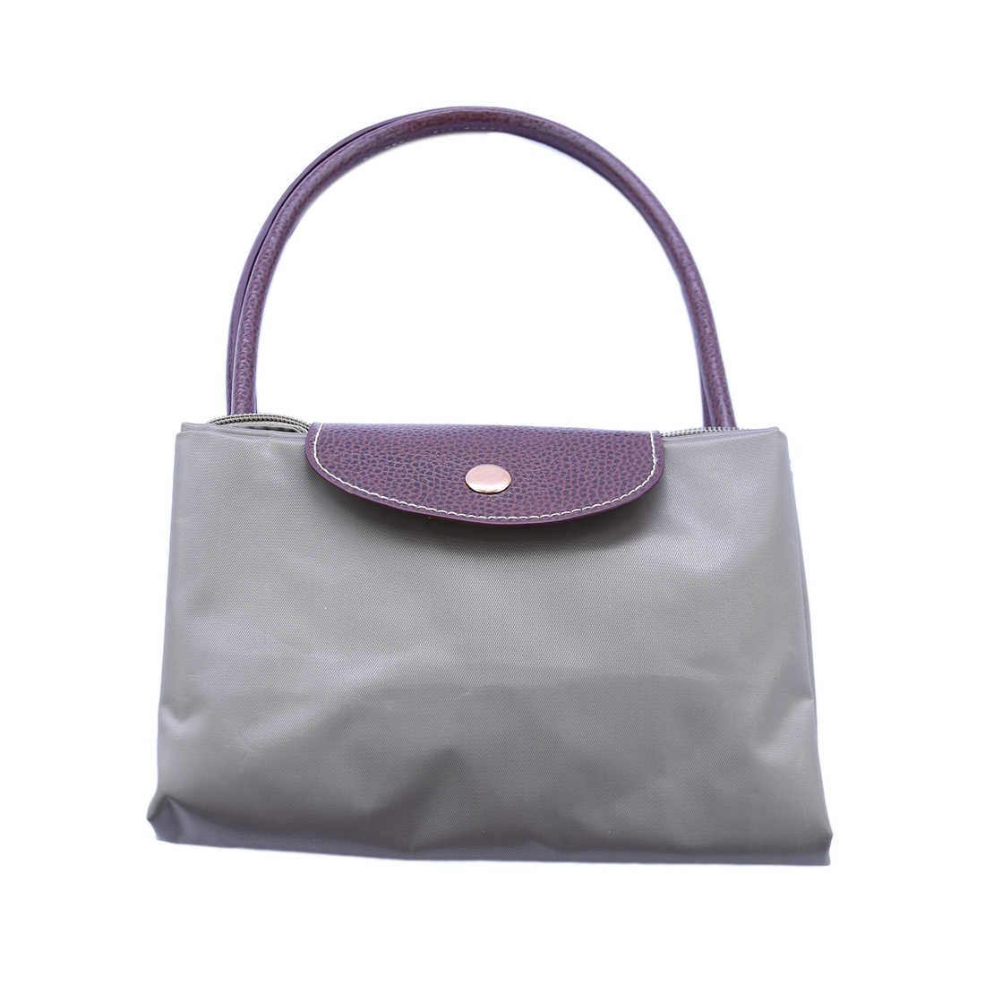 Handbag with brown leather-look flap and handles