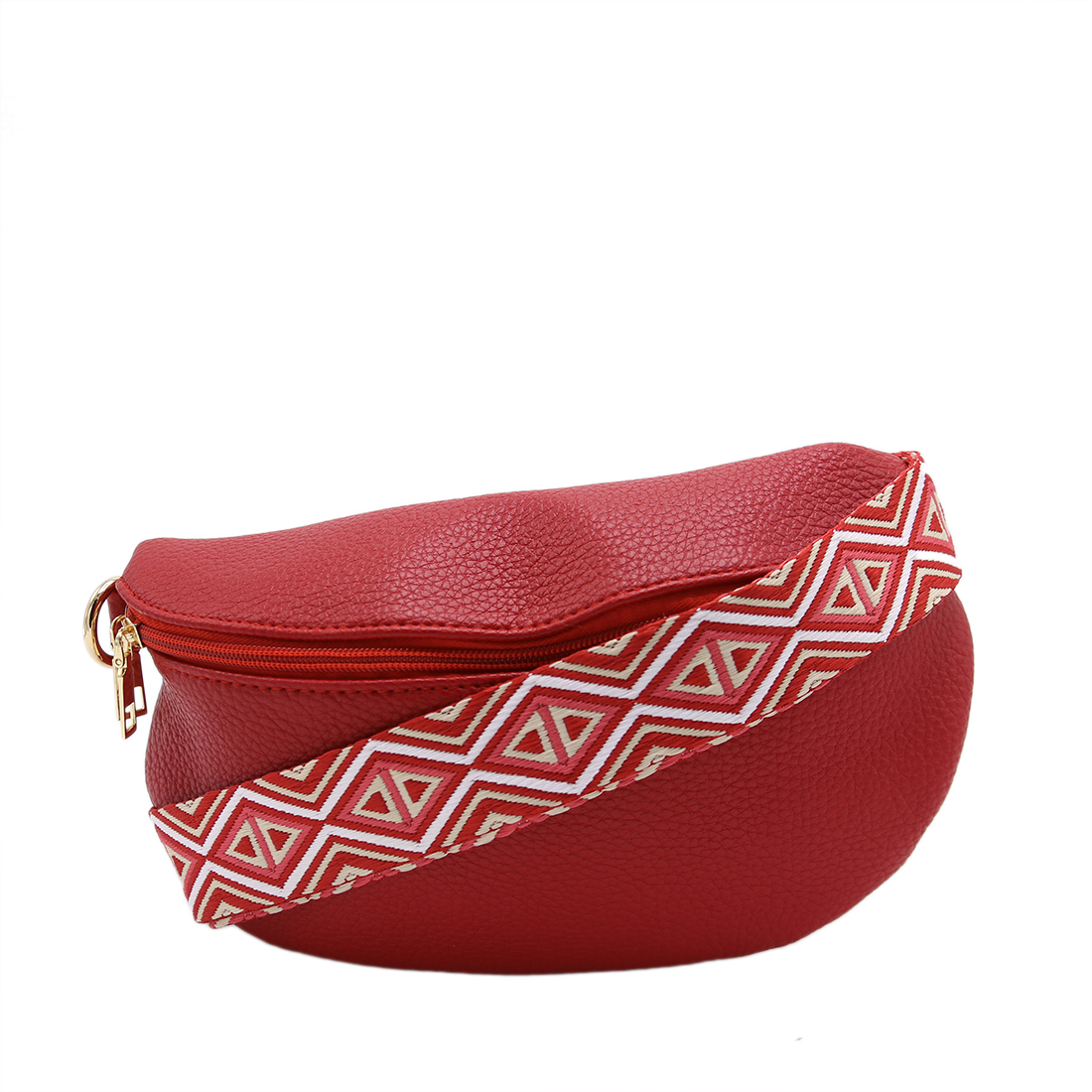 Extured black fanny pack with a central zipper