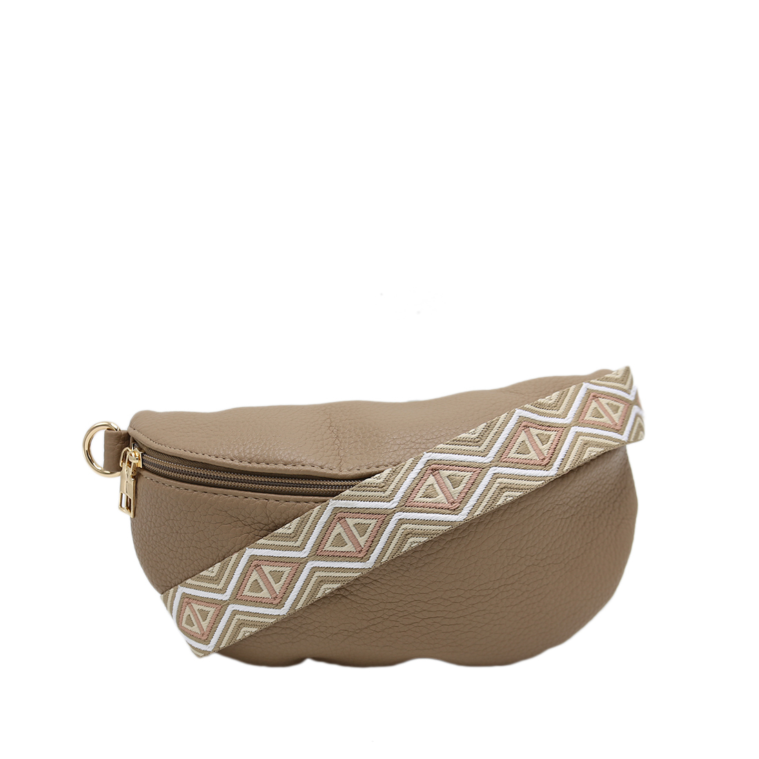 Extured black fanny pack with a central zipper