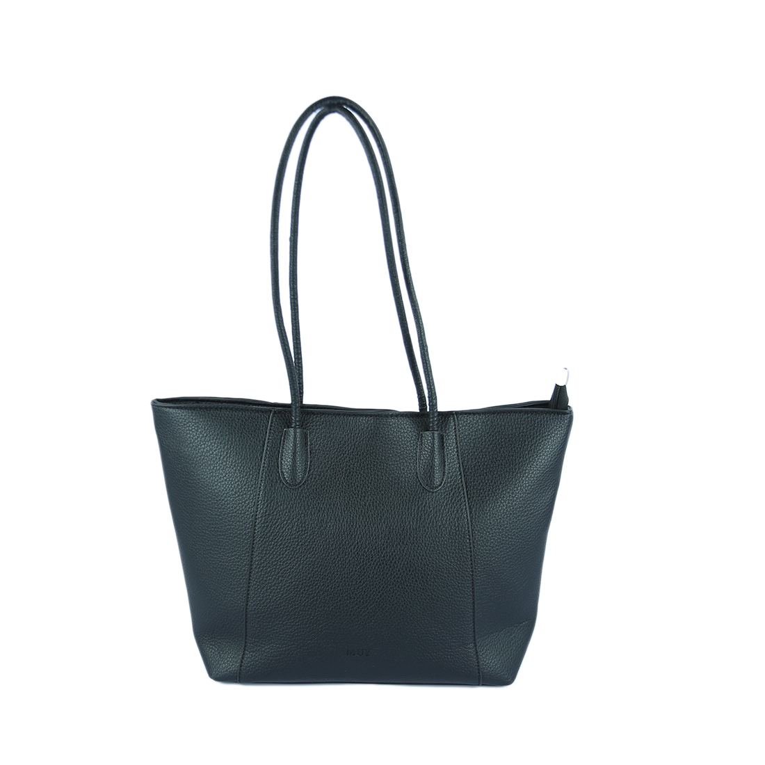 Textured tote bag with twin handles and zip closure