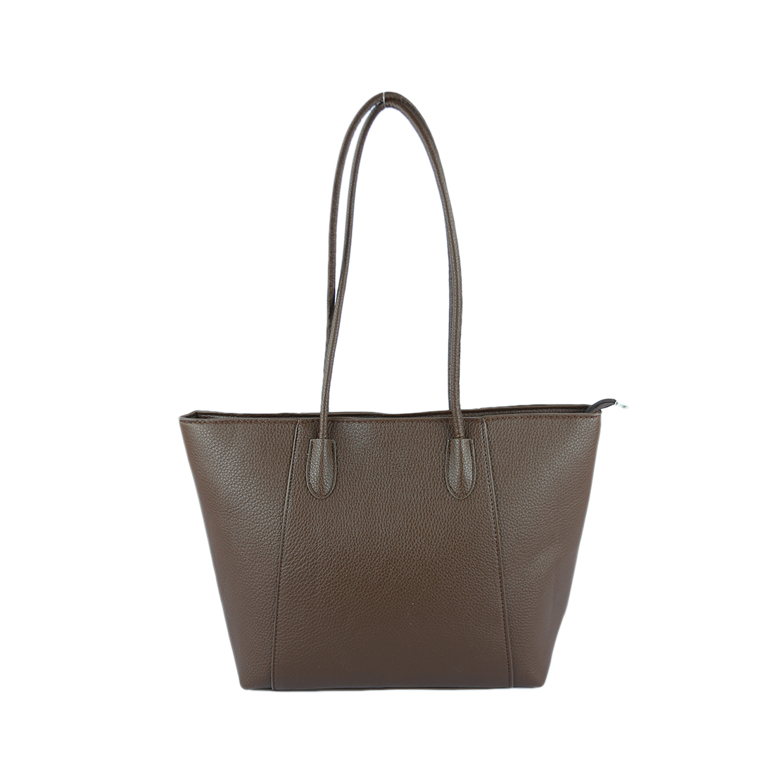 Textured tote bag with twin handles and zip closure