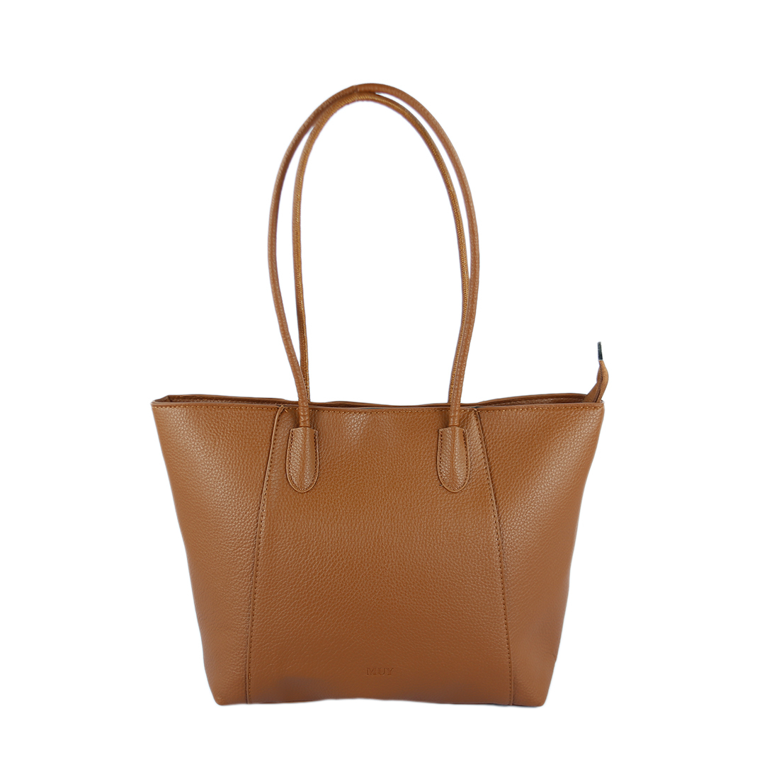 Textured tote bag with twin handles and zip closure