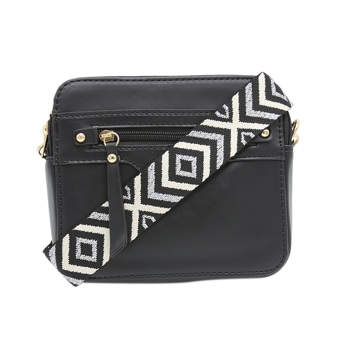 Rectangular crossbody bag with gold zippers