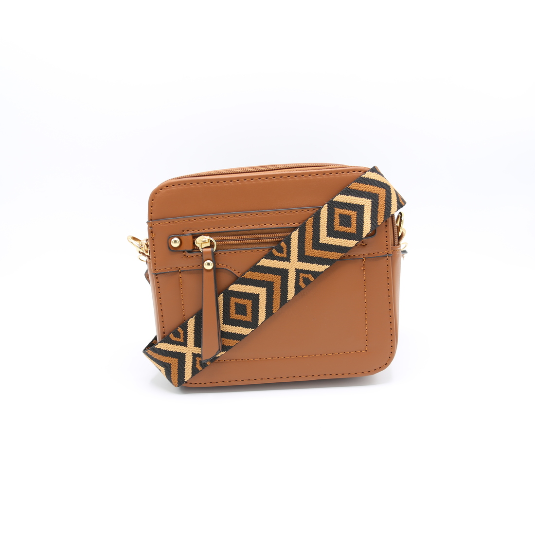 Rectangular crossbody bag with gold zippers