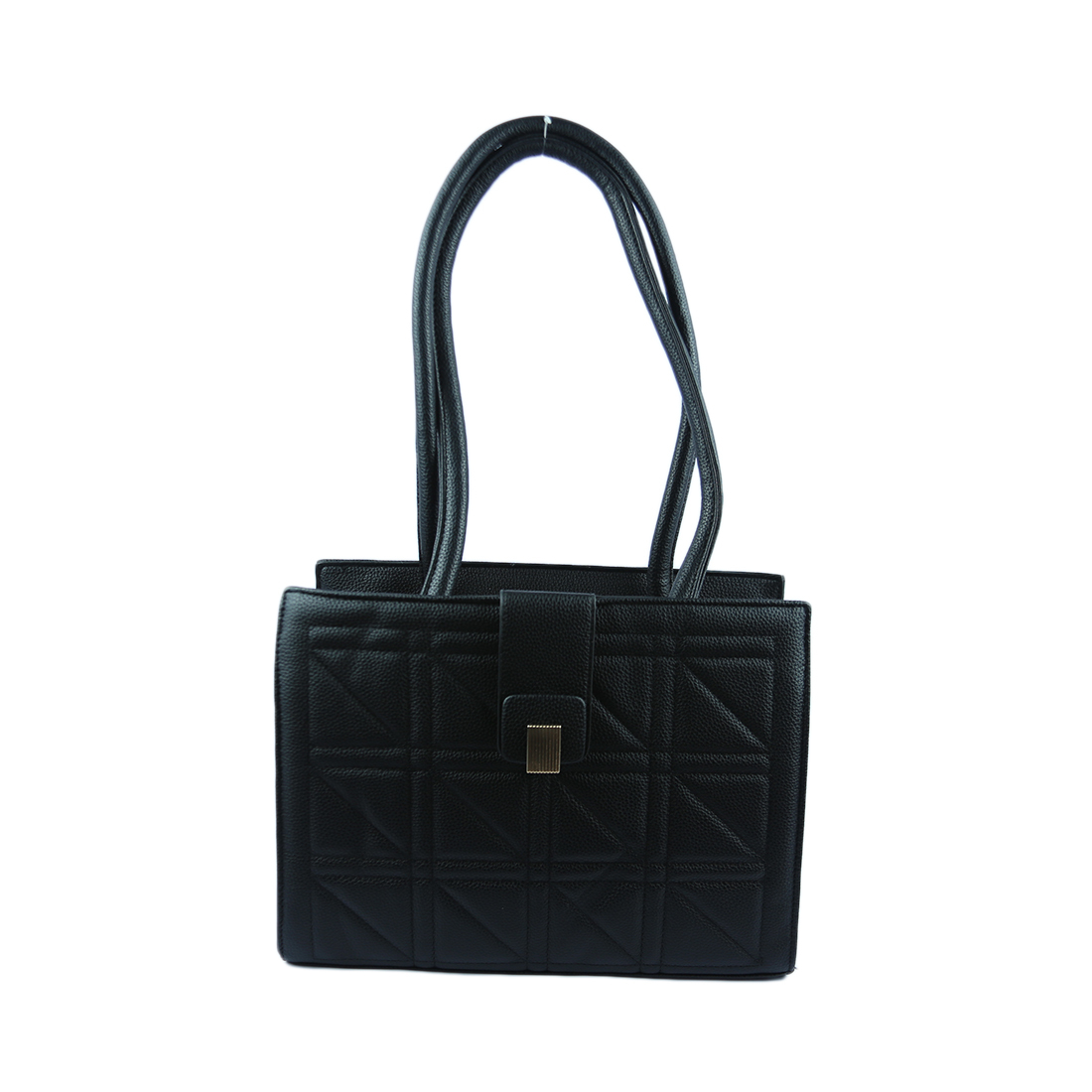 Square purse with dual straps and a quilted geometric pattern