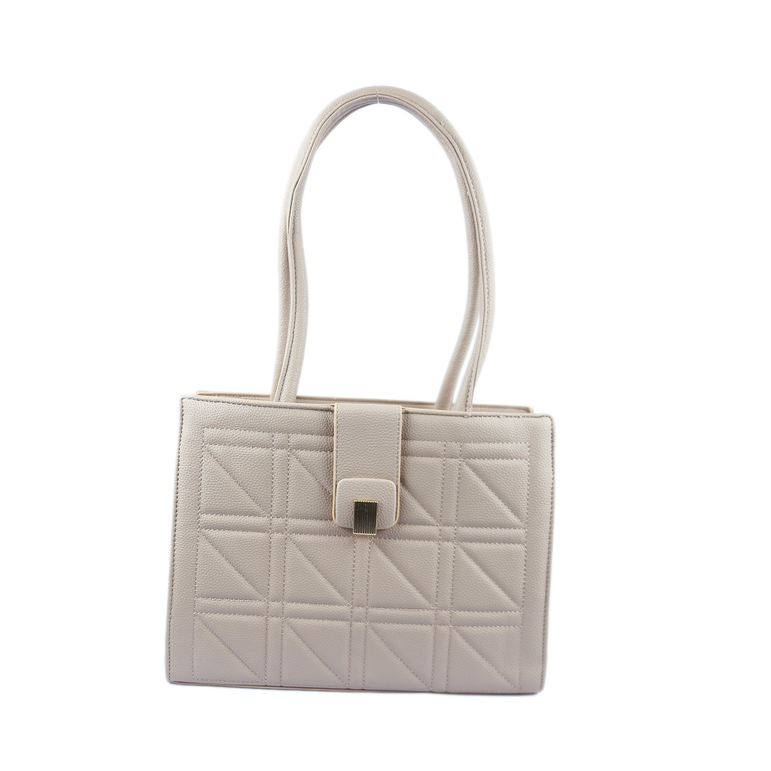 Square purse with dual straps and a quilted geometric pattern