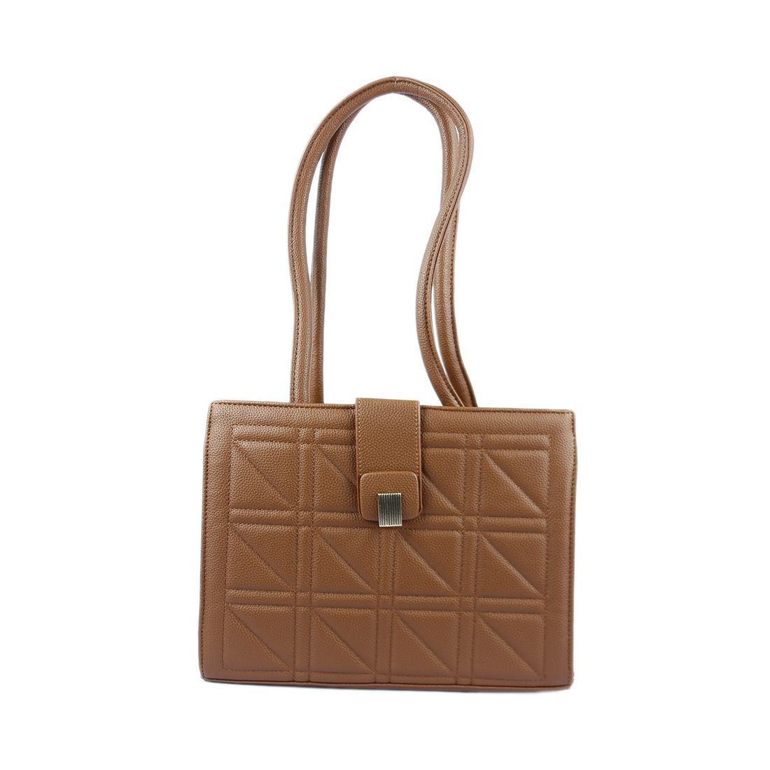 Square purse with dual straps and a quilted geometric pattern