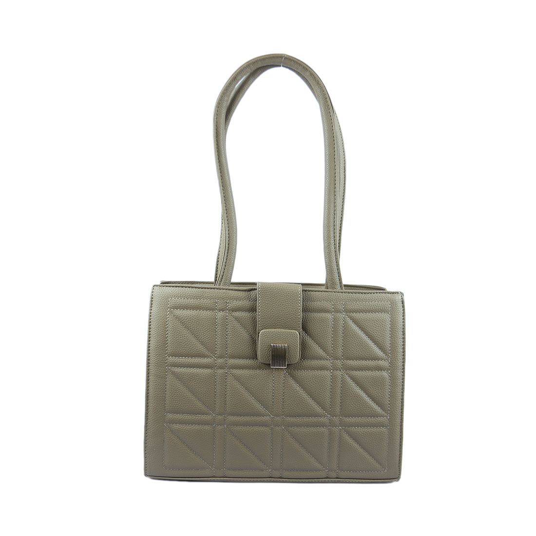 Square purse with dual straps and a quilted geometric pattern