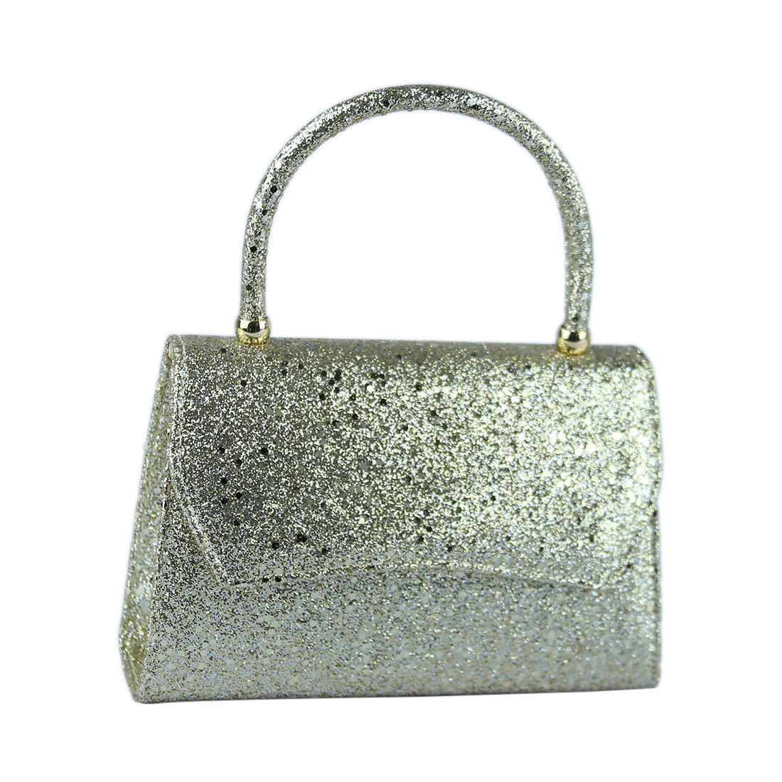 Sparkly trapezoidal handbag with a single arched handle