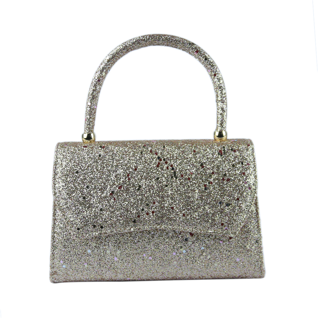 Sparkly trapezoidal handbag with a single arched handle