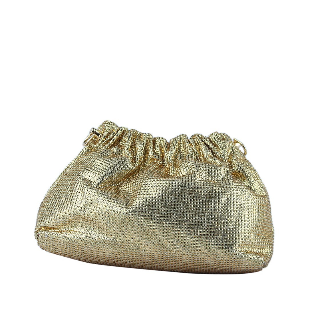 Pouch-style clutch purse with a sparkly, ruched top