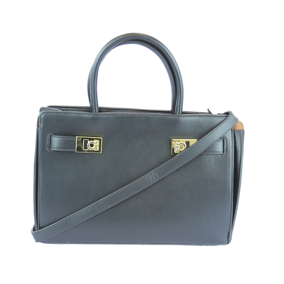 Top-handle bag with twin gold-tone clasps