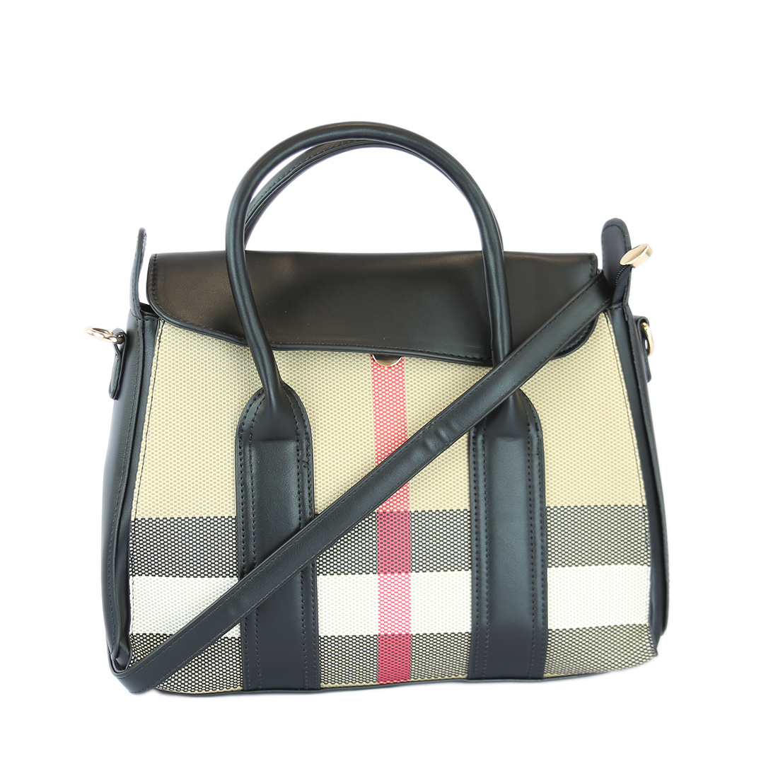 Top-handle shoulder bag featuring a patterned fabric body