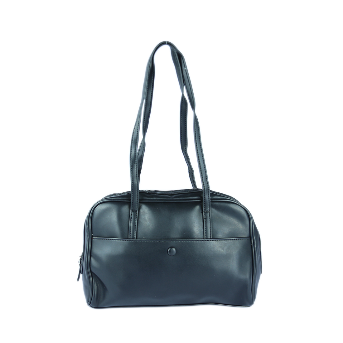 Duffel bag with front pocket and button closure