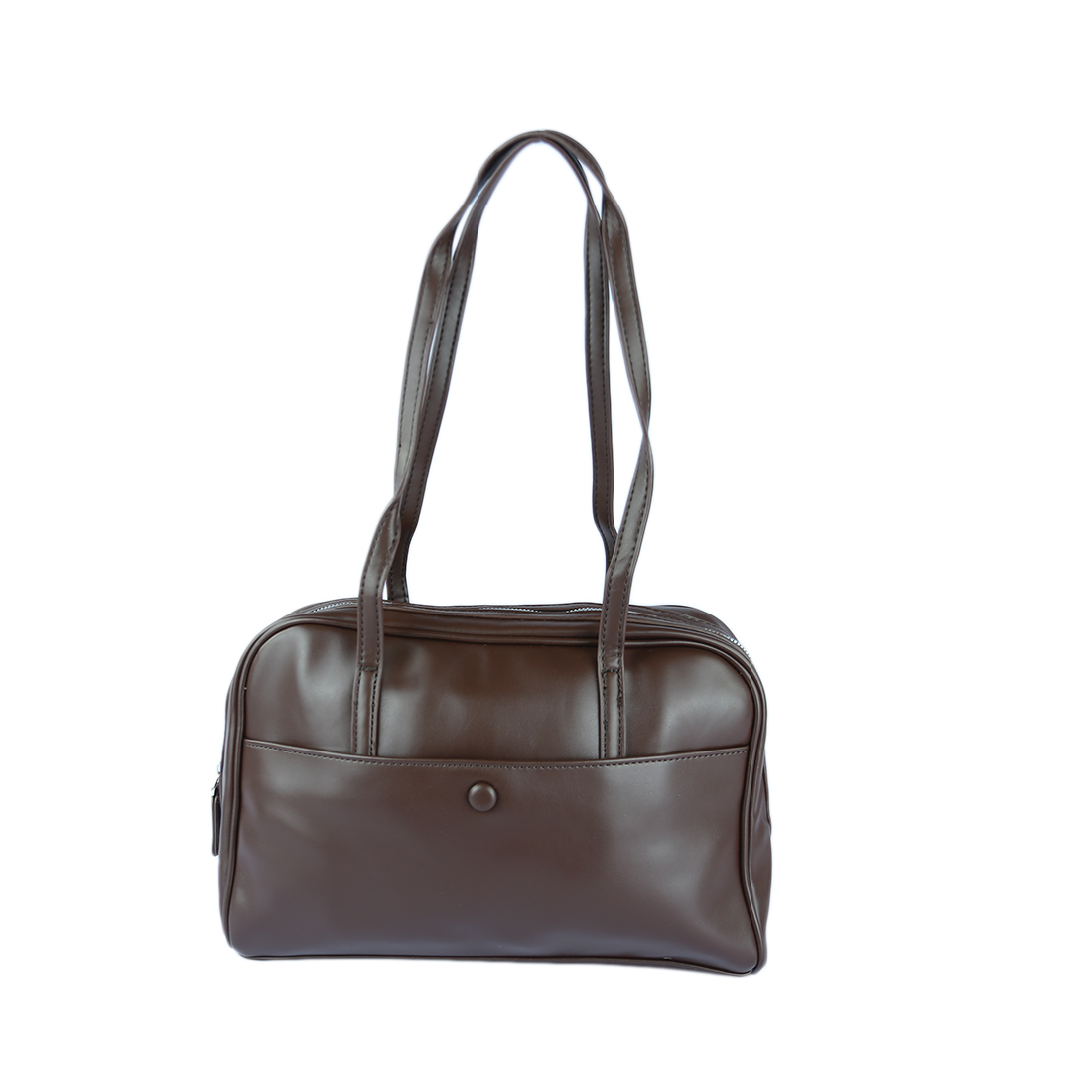 Duffel bag with front pocket and button closure