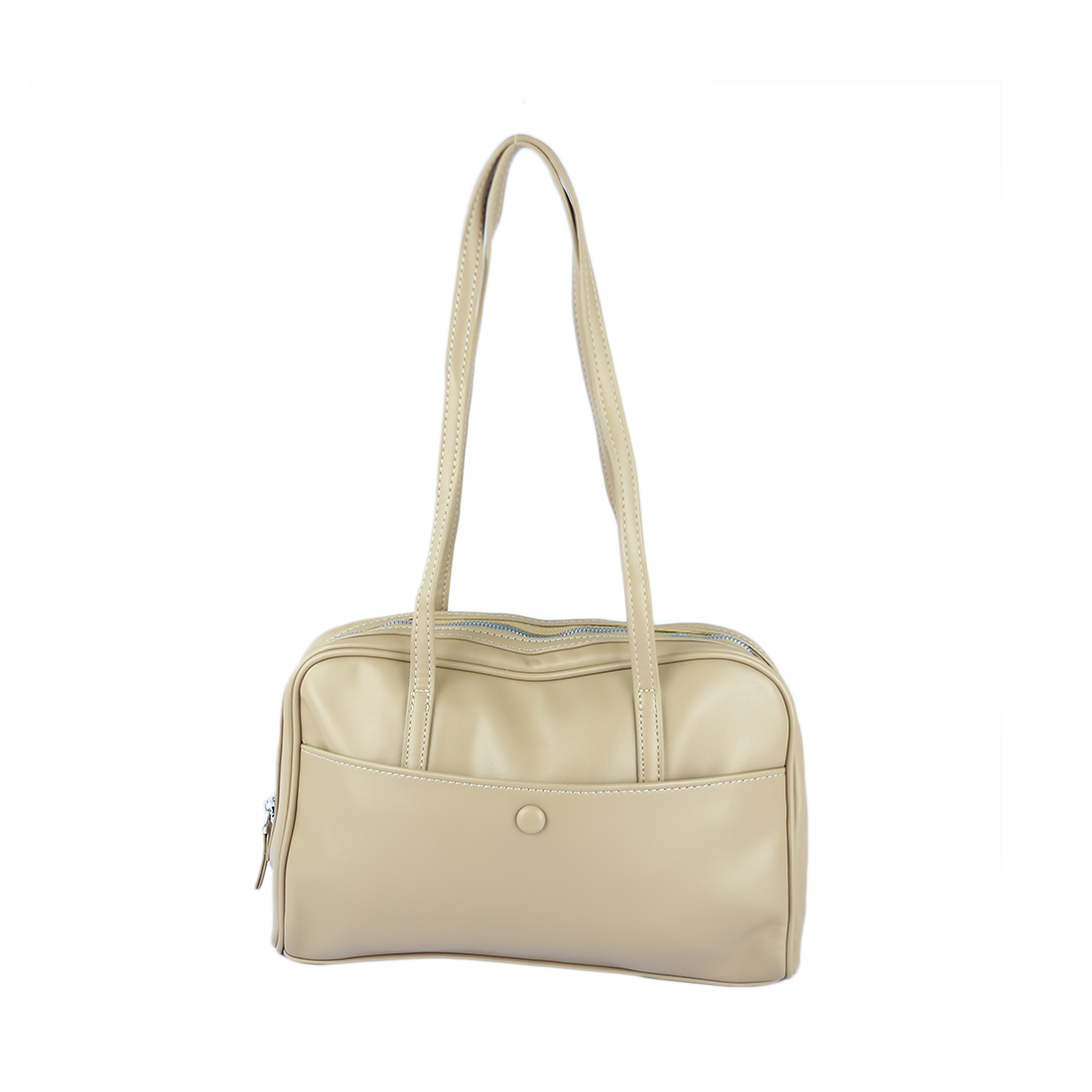 Duffel bag with front pocket and button closure