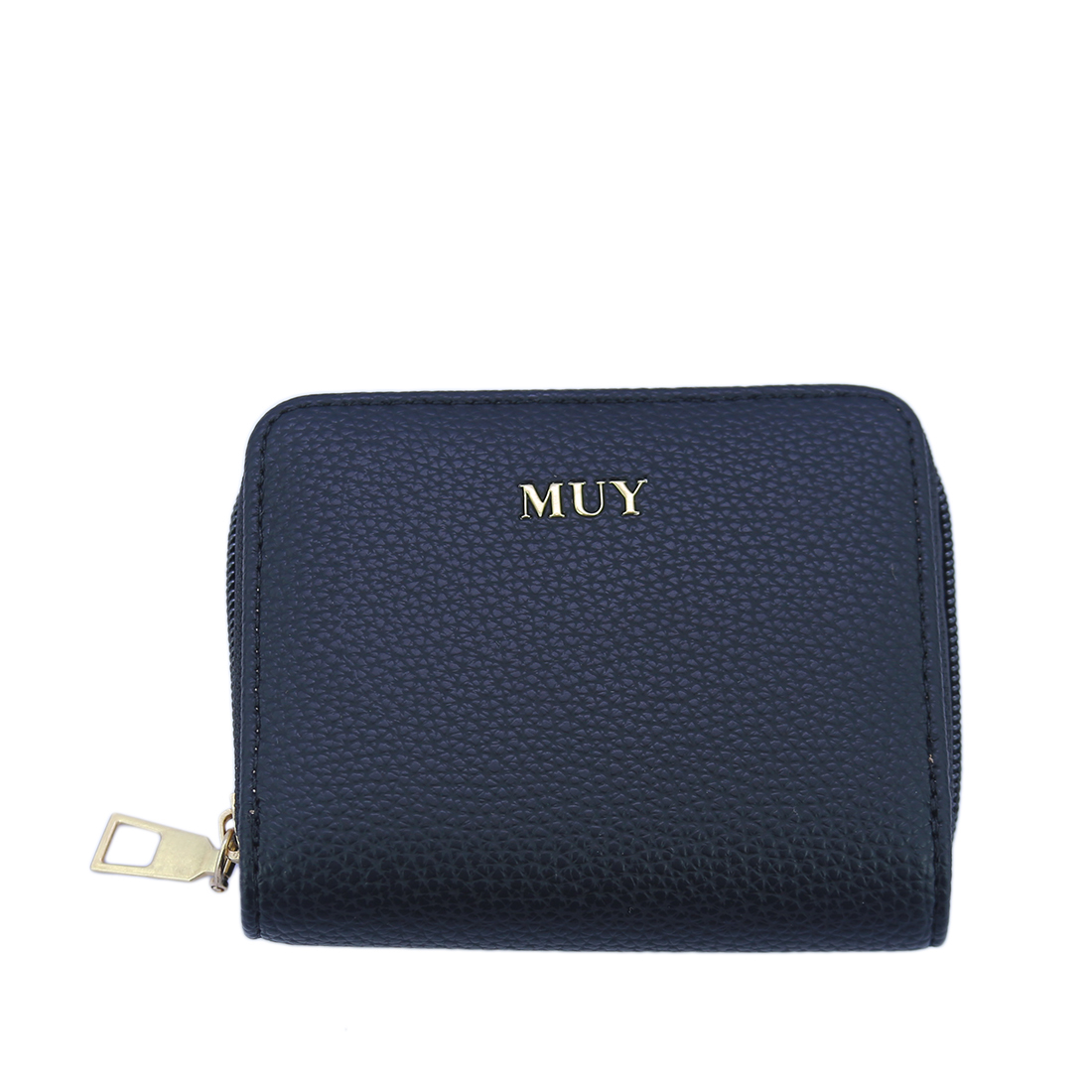 Textured zip-around wallet with gold-tone logo.