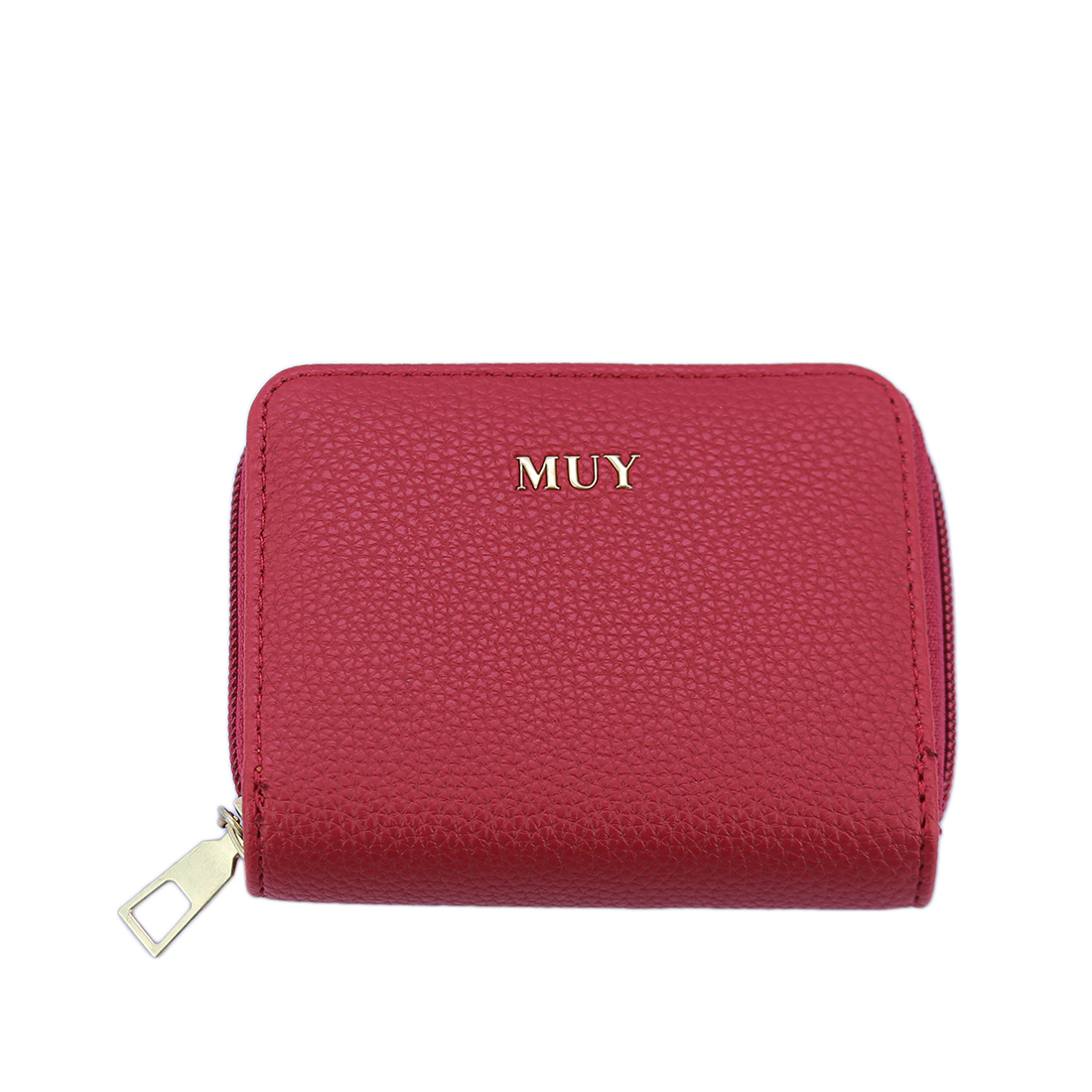 Textured zip-around wallet with gold-tone logo.