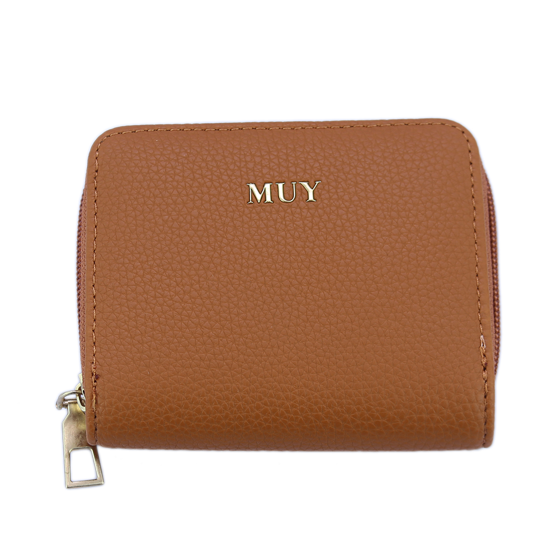 Textured zip-around wallet with gold-tone logo.