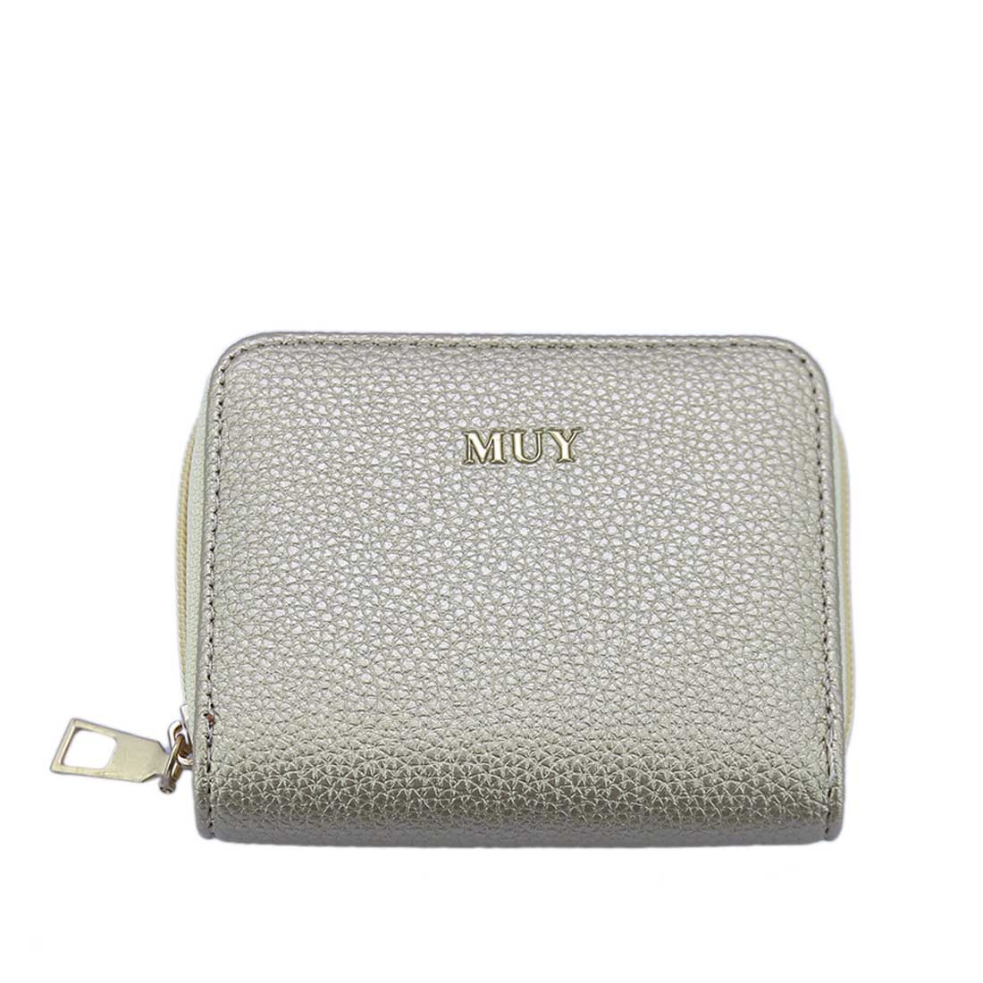 Textured zip-around wallet with gold-tone logo.
