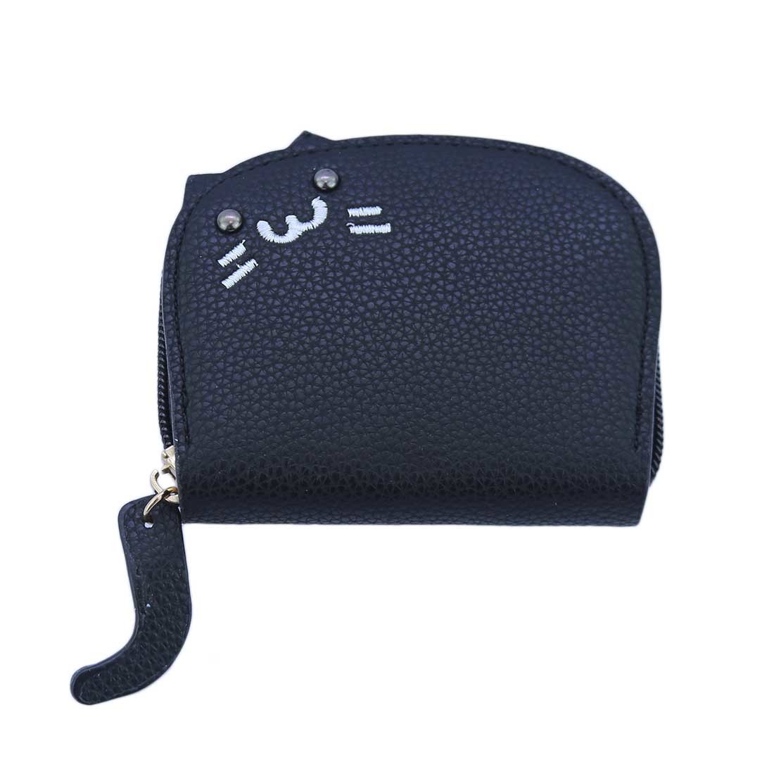 Cute cat-themed coin purse with textured finish and zip closure.