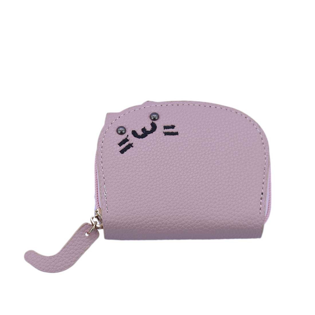 Cute cat-themed coin purse with textured finish and zip closure.