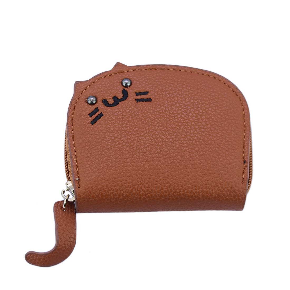 Cute cat-themed coin purse with textured finish and zip closure.