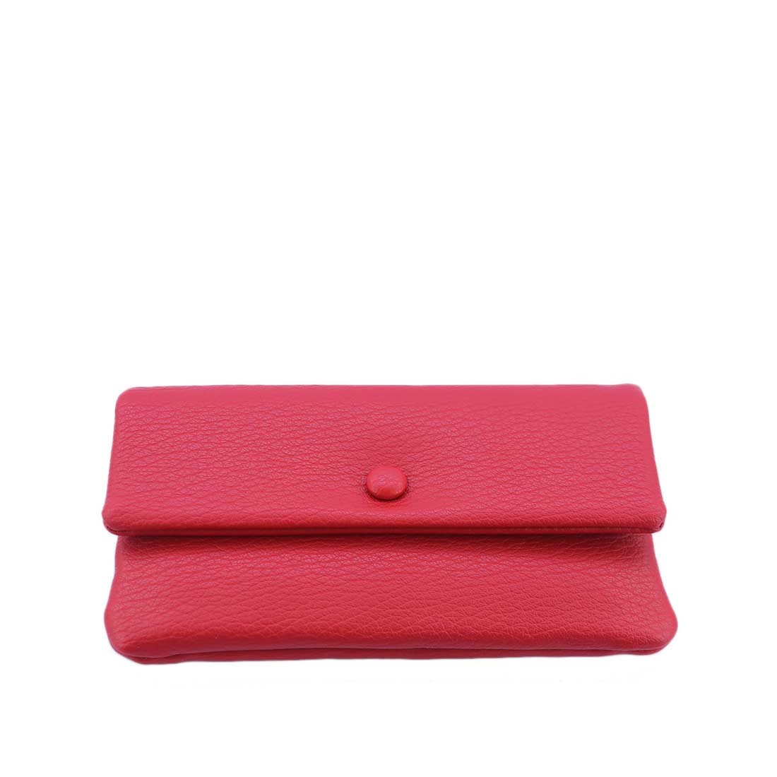 Simple textured wallet with snap button closure.
