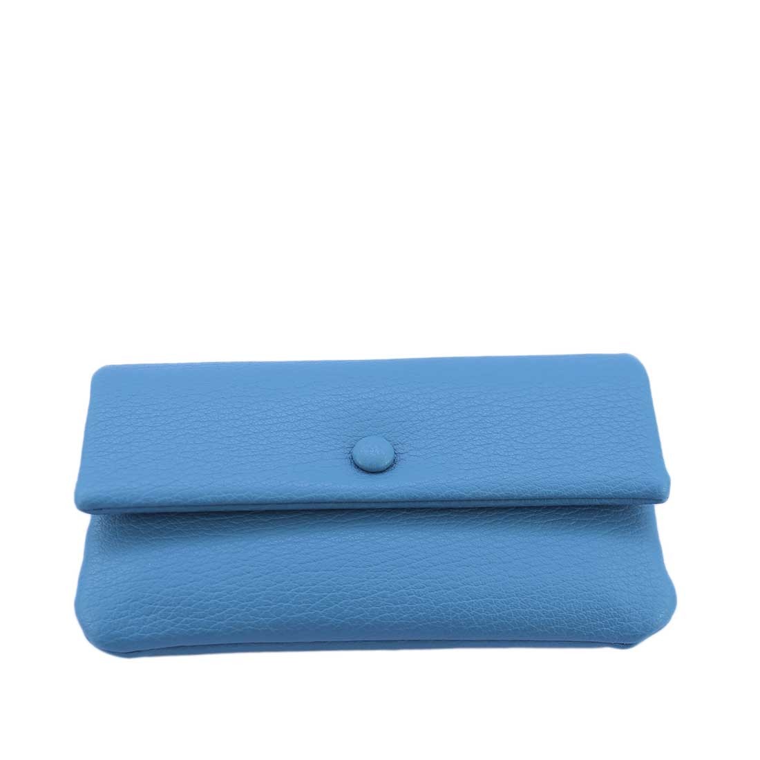 Simple textured wallet with snap button closure.