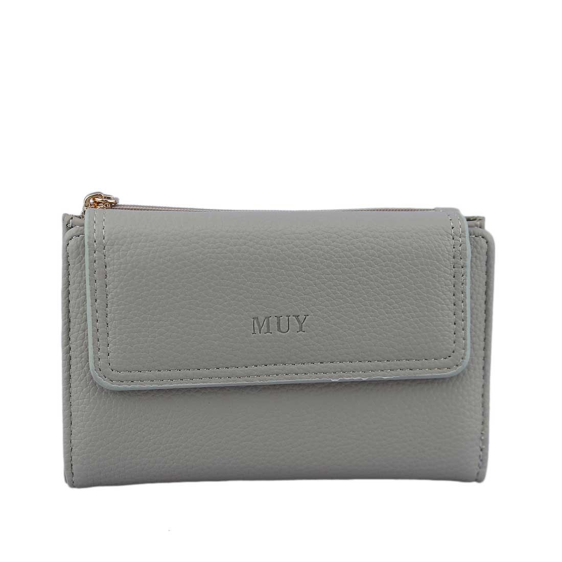 Compact bi-fold wallet with a classic snap closure.