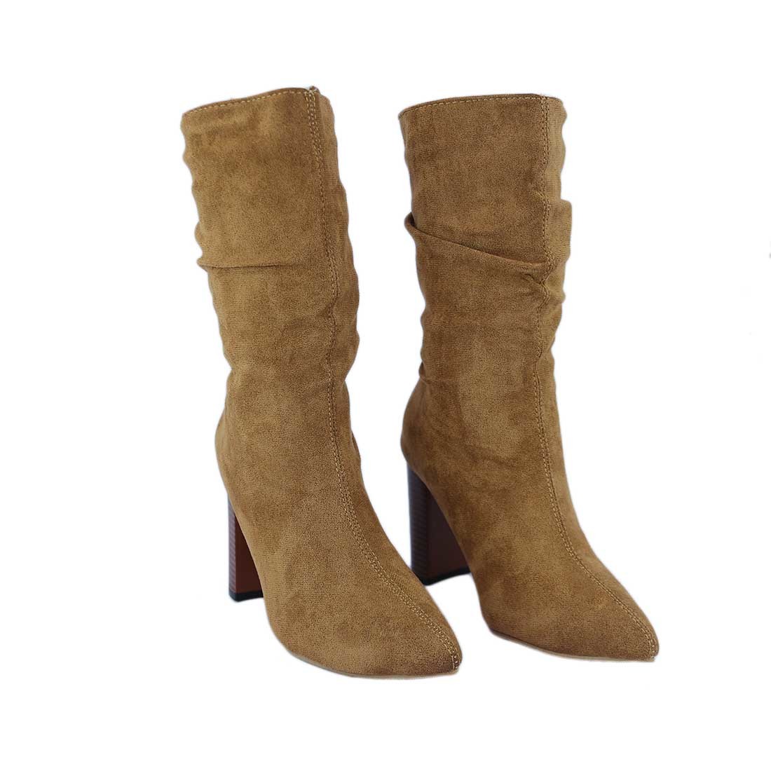 Ankle boots with a slouchy, folded top and a block heel.