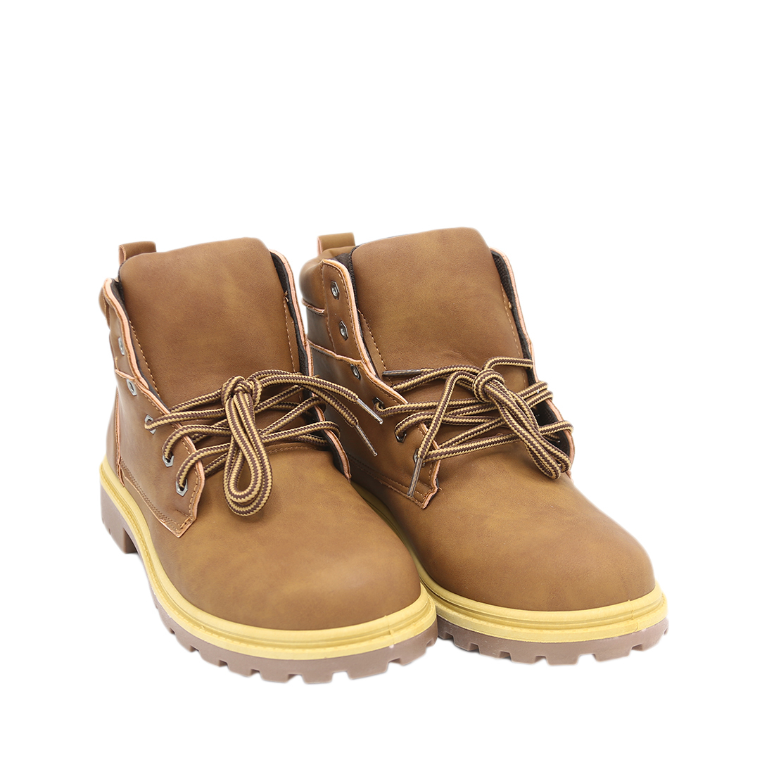 Lace-up boots with padded collars and rugged soles.